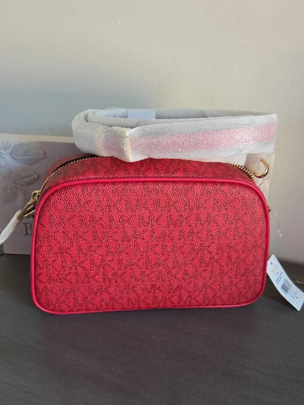 Michael Kors Jet Set Small Red Signature Logo Camera Crossbody Bag